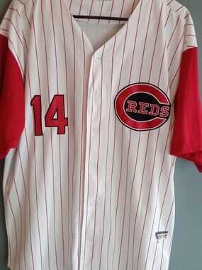Cincinnati Reds Pete Rose 14 Baseball Jersey Pinstripe White Red Mens XL
